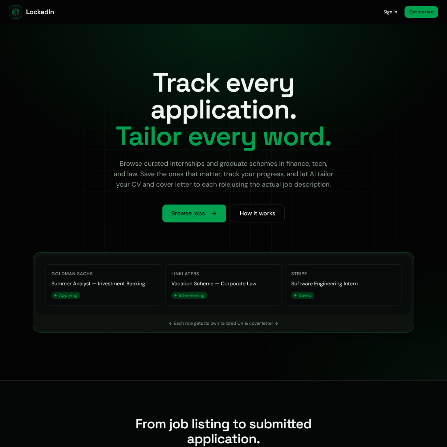 LockedIn landing page screenshot